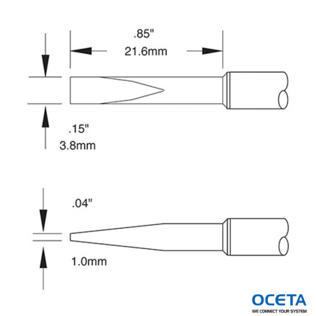 Cartouche, ciseau, 3,8mm x 22mm, 12 DEG