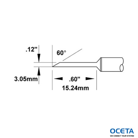 Cartouche, mini-vague, long, 3mm (0,12 in), 60 DEG