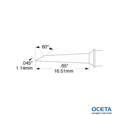 Cartouche, mini-vague, long, 1,1mm (0,04 in), 60 DEG