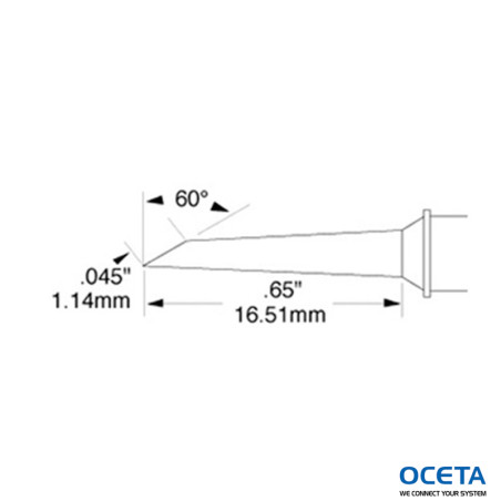 Cartouche, mini-vague, long, 1,1mm (0,04 in), 60 DEG