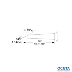 Cartouche, mini-vague, long, 1,1mm (0,04 in), 60 DEG