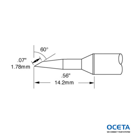 Cartouche, biseau 1,78mm (0,07in), 60 DEG