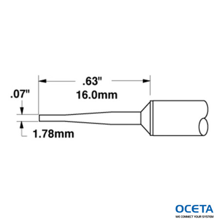 Cartouche, ciseau, long, 1,78mm (0,07 in), 60 DEG