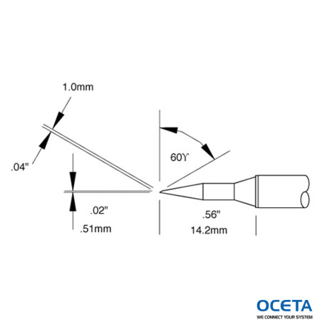 Cartouche, biseau, long, 1mm (0,04 in), 60 DEG