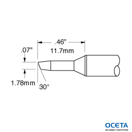 Cartouche, biseau, 1,78mm (0,07 in), 30 DEG