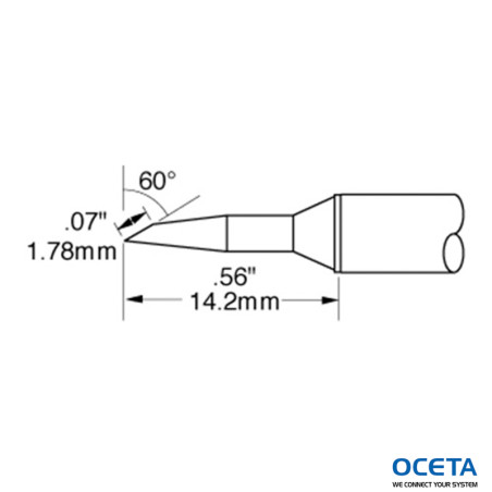 Cartouche, biseau, 1,78mm (0,07 in), 60 DEG