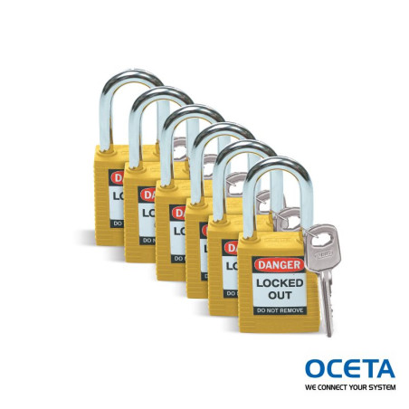 SFTY PADLOCK STEEL 38MM SHA YELLOW 6/PAC Cadenas de sécurité Brady