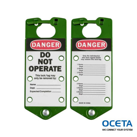 GREEN LABELLED LOCKOUT HASP ALUMINIUM Mâchoires consignation étiquette