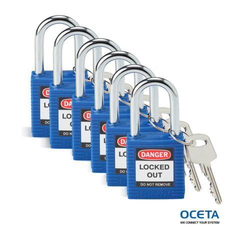 SFTY PADLOCK STEEL 38MM SHA BLUE 6/PAC Cadenas de sécurité Brady