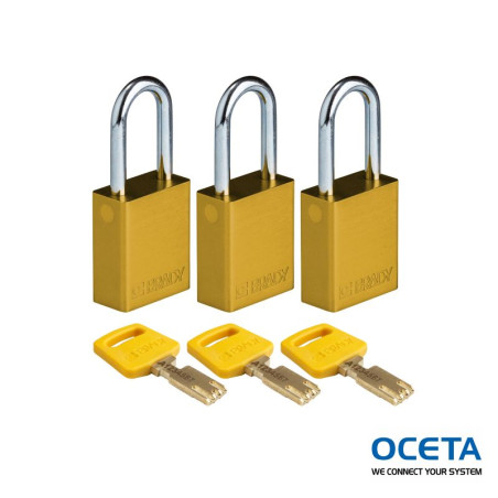 ALU-YLW-38ST-KA3PK Cadenas SafeKey – Aluminium