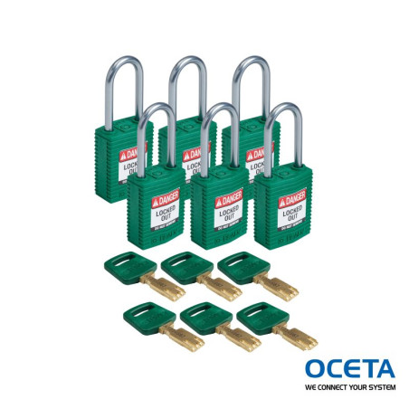 CPT-GRN-38AL-KD6PK Cadenas de condamnation SafeKey Compact Nylon