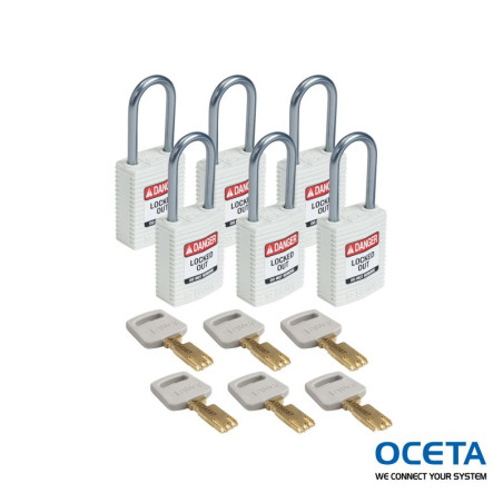 CPT-WHT-38AL-KD6PK Cadenas de condamnation SafeKey Compact Nylon