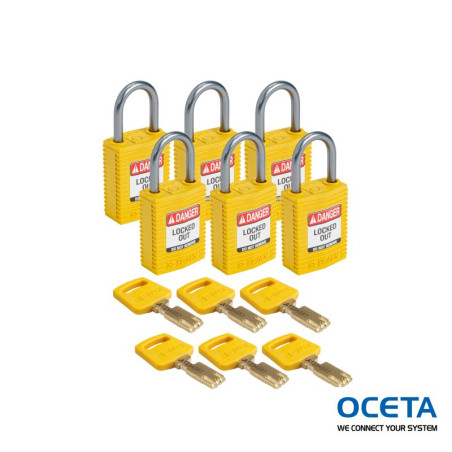 CPT-YLW-25AL-KD6PK Cadenas de condamnation SafeKey Compact Nylon