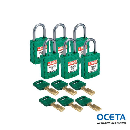 CPT-GRN-25AL-KD6PK Cadenas de condamnation SafeKey Compact Nylon