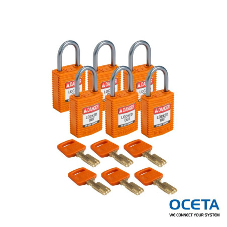 CPT-ORG-25AL-KD6PK Cadenas de condamnation SafeKey Compact Nylon