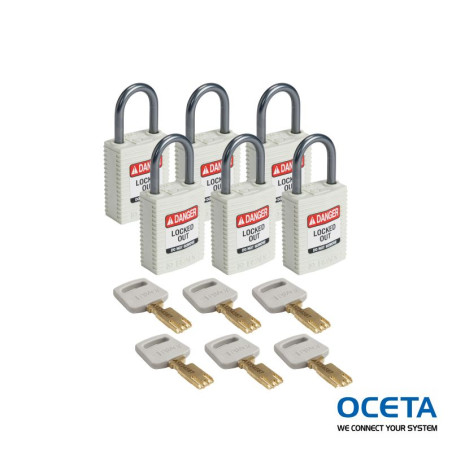 CPT-WHT-25AL-KD6PK Cadenas de condamnation SafeKey Compact Nylon