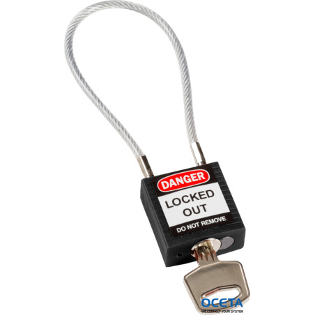 Compact Cable Padlock Black 20cm KD Cadenas de sécurité