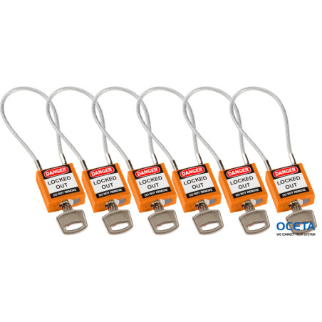 COMPACT CABLE PADLOCK ORANGE 20CM KA/6PK Cadenas de sécurité