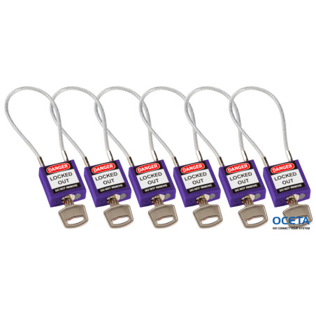 COMPACT CABLE PADLOCK PURPLE 20CM KA/6PK Cadenas de sécurité