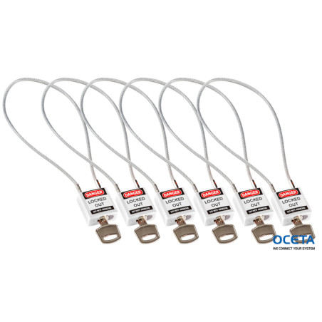 Compact Cable Padlock White 40cm  KA/6PK Cadenas de sécurité