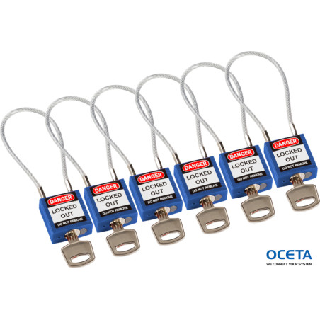 Compact Cable Padlock Blue 20cm KD/6PK Cadenas de sécurité