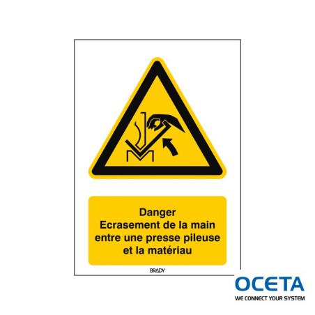 Signalisation ISO - Danger Ecrasement de la main entre une presse pile