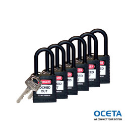 SFTY PADLOCK NYLON 38MM SHA BLACK 6/PAC Cadenas de sécurité avec anse