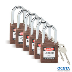 SFTY PADLOCK STEEL 38MM SHA BROWN 6/PAC Cadenas de sécurité Brady