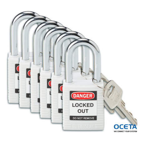 SFTY PADLOCK STEEL 38MM SHA WHITE 6/PAC Cadenas de sécurité Brady