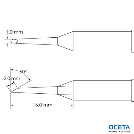 Pointe, mini-vague, 1,0x16,0mm, 60 DEG, GT4
