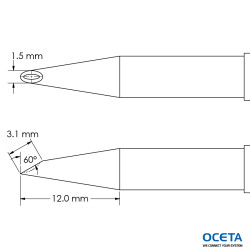 Pointe, mini-vague, concave, 1,5x12,0mm, 60 DEG, GT4