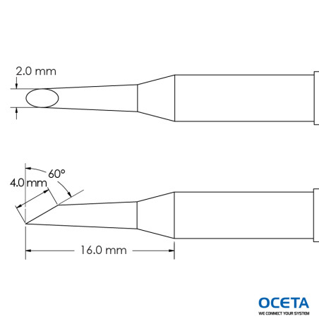 Pointe, mini-vague, 2,0x16,0mm, 60 DEG, GT4