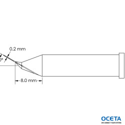 Pointe, conique, courbe, 0,2x8,0mm, GT6