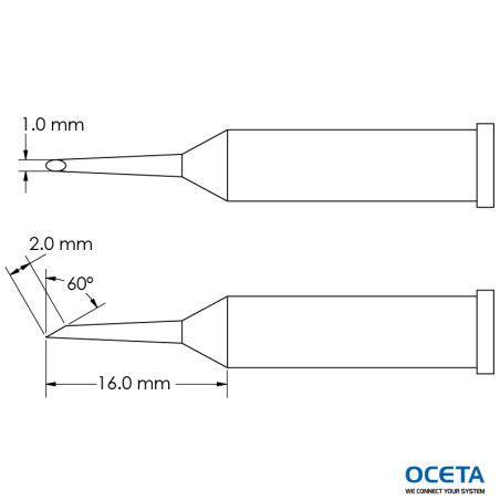 Pointe, mini-vague, 1,0x16,0mm, 60 DEG, GT6