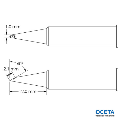 Pointe, mini-vague, concave, 1,0x12,0mm, 60 DEG, GT6