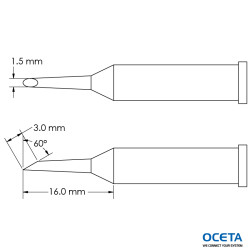 Pointe, mini-vague, 1,5x16,0mm, 60 DEG, GT6