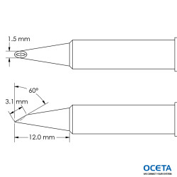 Pointe, mini-vague, concave, 1,5x12,0mm, 60 DEG, GT6