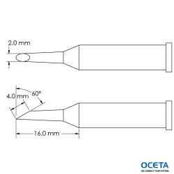 Pointe, mini-vague, 2,0x16,0mm, 60 DEG, GT6