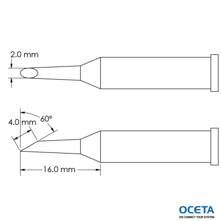 Pointe, mini-vague, 2,0x16,0mm, 60 DEG, GT6