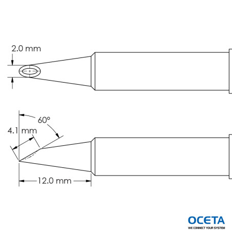 Pointe, mini-vague, concave, 2,0x12,0mm, 60 DEG, GT6