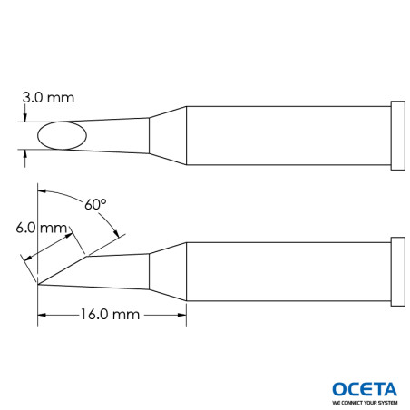 Pointe, mini-vague, 3,0x16,0mm, 60 DEG, GT6