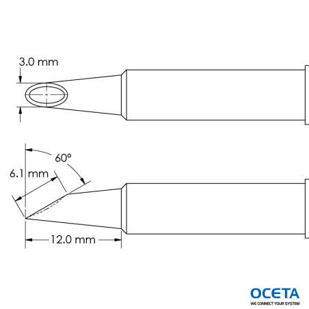 Pointe, mini-vague, concave, 3,0x12,0mm, 60 DEG, GT6