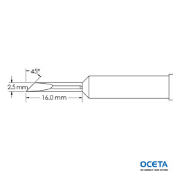 Pointe, couteau, 2,5x16,0mm, 45d, GT6