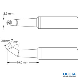 Chariot, mini-vague, concave, courbe 30 DEG, 2,5x16,0mm, GTC