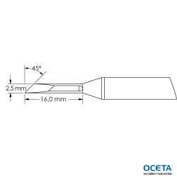 Cartouche, couteau, 2,5x16,0mm, 45d, GTC